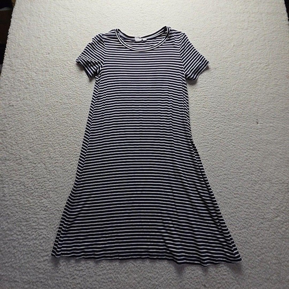 GAP T Shirt Dress Womens Small Blue Stripe Short Sleeve Crew Neck Swing Knee